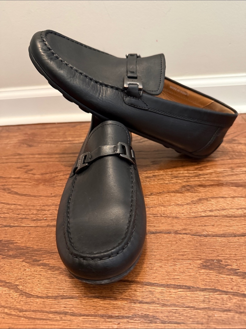 Geox Black Leather Bit-Detail Slip-On Loafers